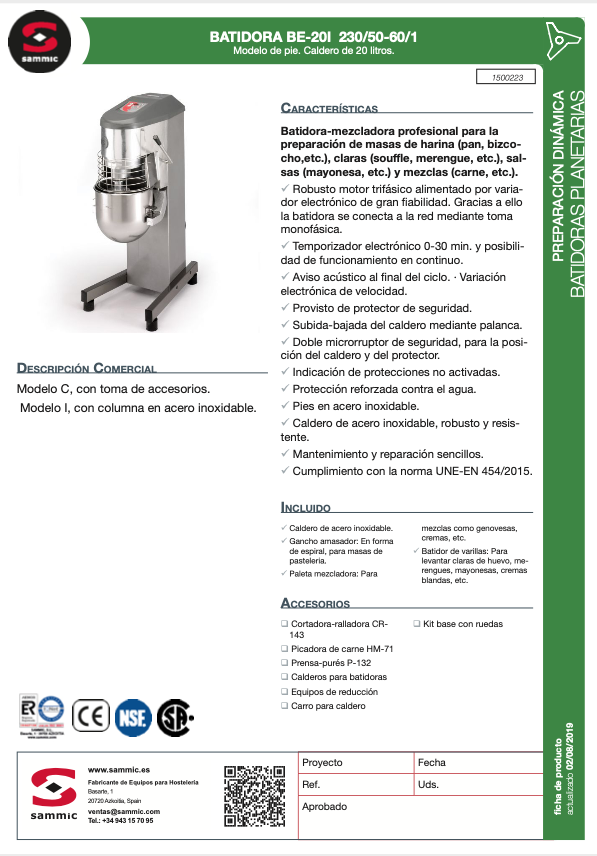 Imagen de Batidora planetaria Sammic BE-20I