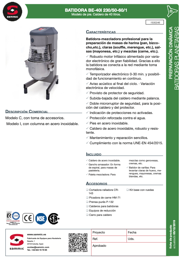Imagen de Batidora planetaria Sammic BE-40I