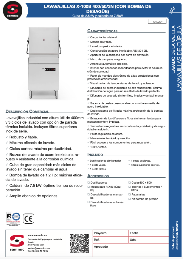 Imagen de Lavavajillas de Cúpula Sammic X-100B