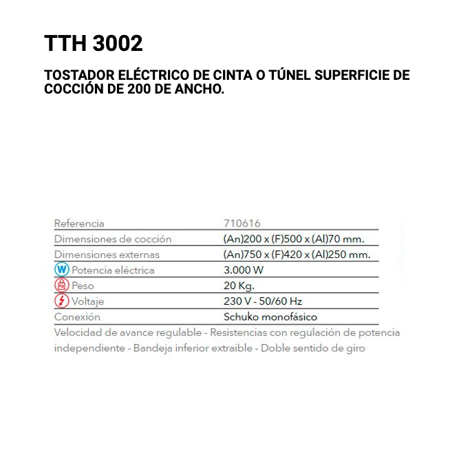 Imagen de Tostadora de cinta horizontal FM TTH 3002
