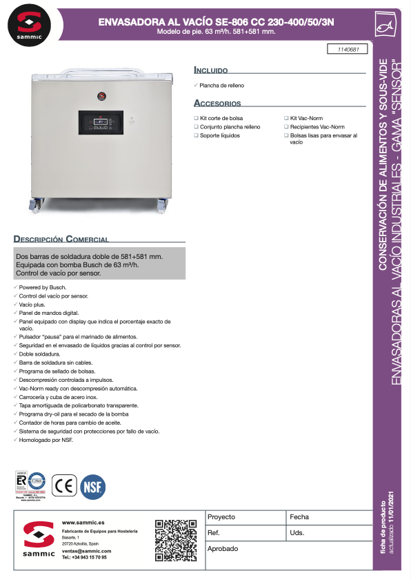 Imagen de Envasadora al vacío Sammic SE-806 CC