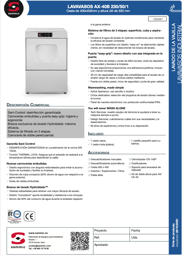 Imagen de Lavavasos Sammic AX-40B