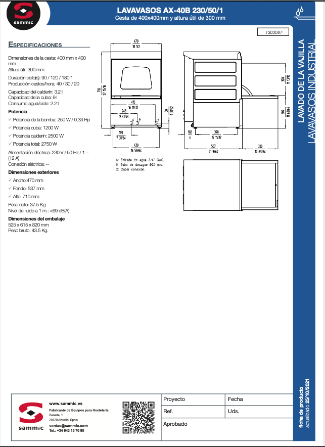 Imagen de Lavavasos Sammic AX-40B
