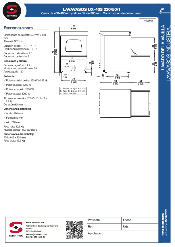 Imagen de Lavavasos Sammic UX-40S
