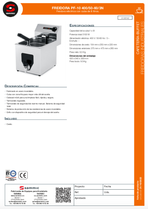 Imagen de Freidora Sammic PF-10 Trifásica