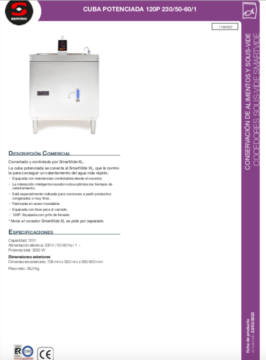 Imagen de Cuba potenciada para Sous-Vide Sammic Smartvide XL de 120 Litros