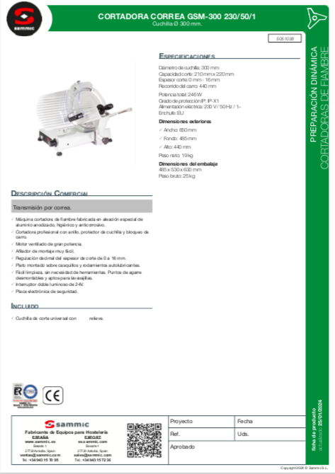 Imagen de Cortadora de fiambre transmisión por correa Sammic GSM-300