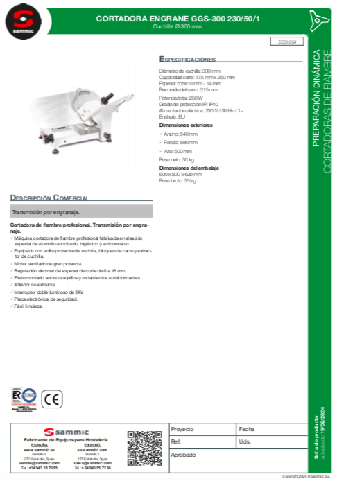 Imagen de Cortadora de Engranaje Sammic GGS-300