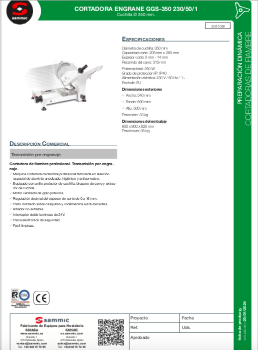Imagen de Cortadora de Engranaje Sammic GGS-350 TRIFASICA