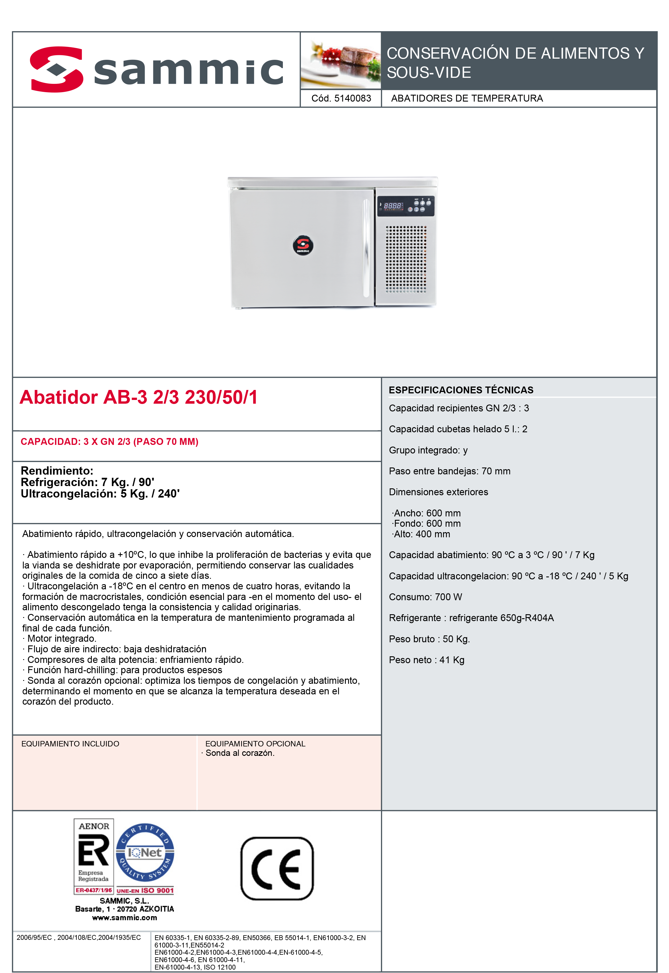 Imagen de Abatidor de temperatura Sammic AB-3 2/3