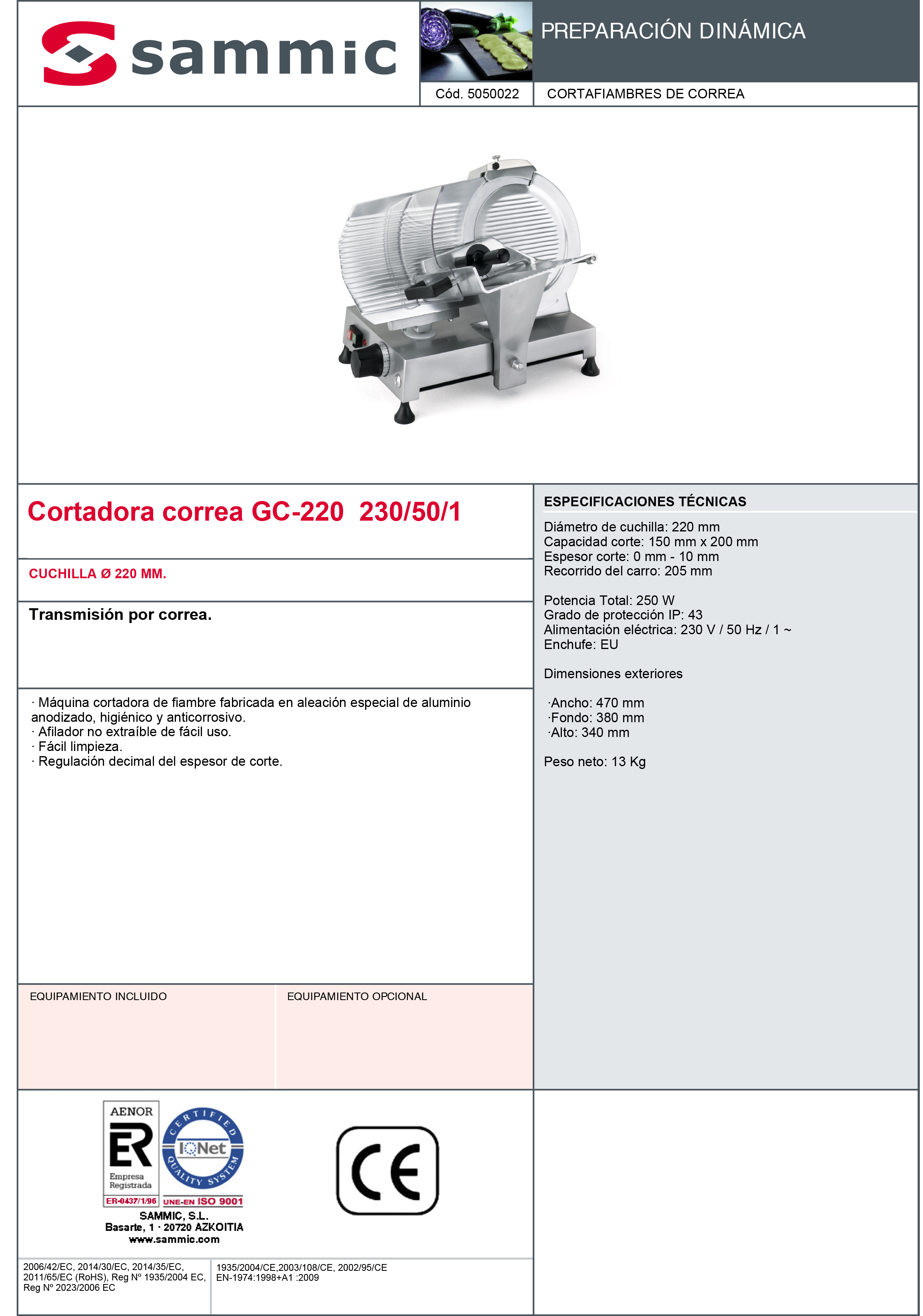 Imagen de Cortadora de Fiambre transmisión por correa Sammic GC-220