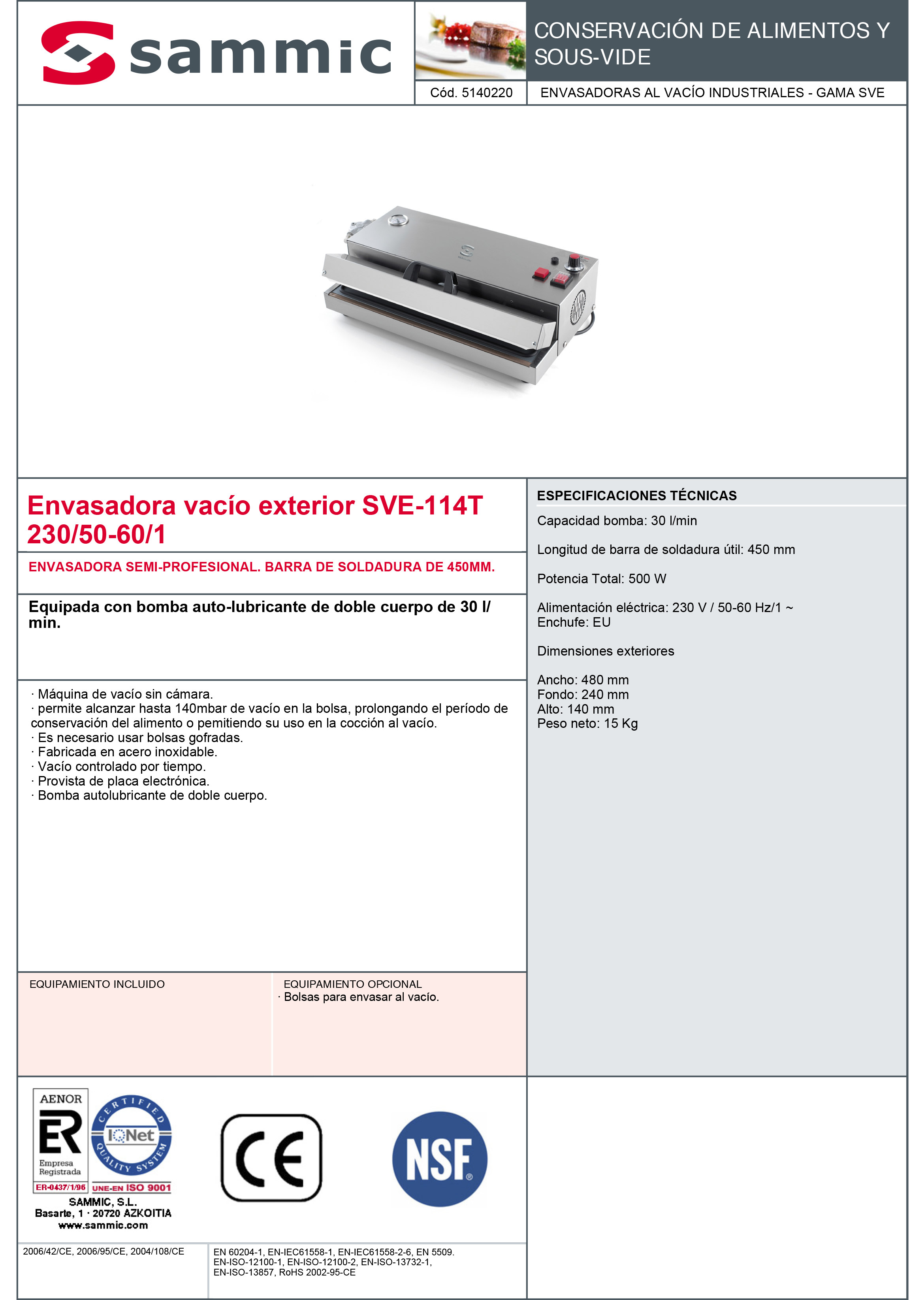 Imagen de Envasadora al vacío exterior Sammic SVE-114T