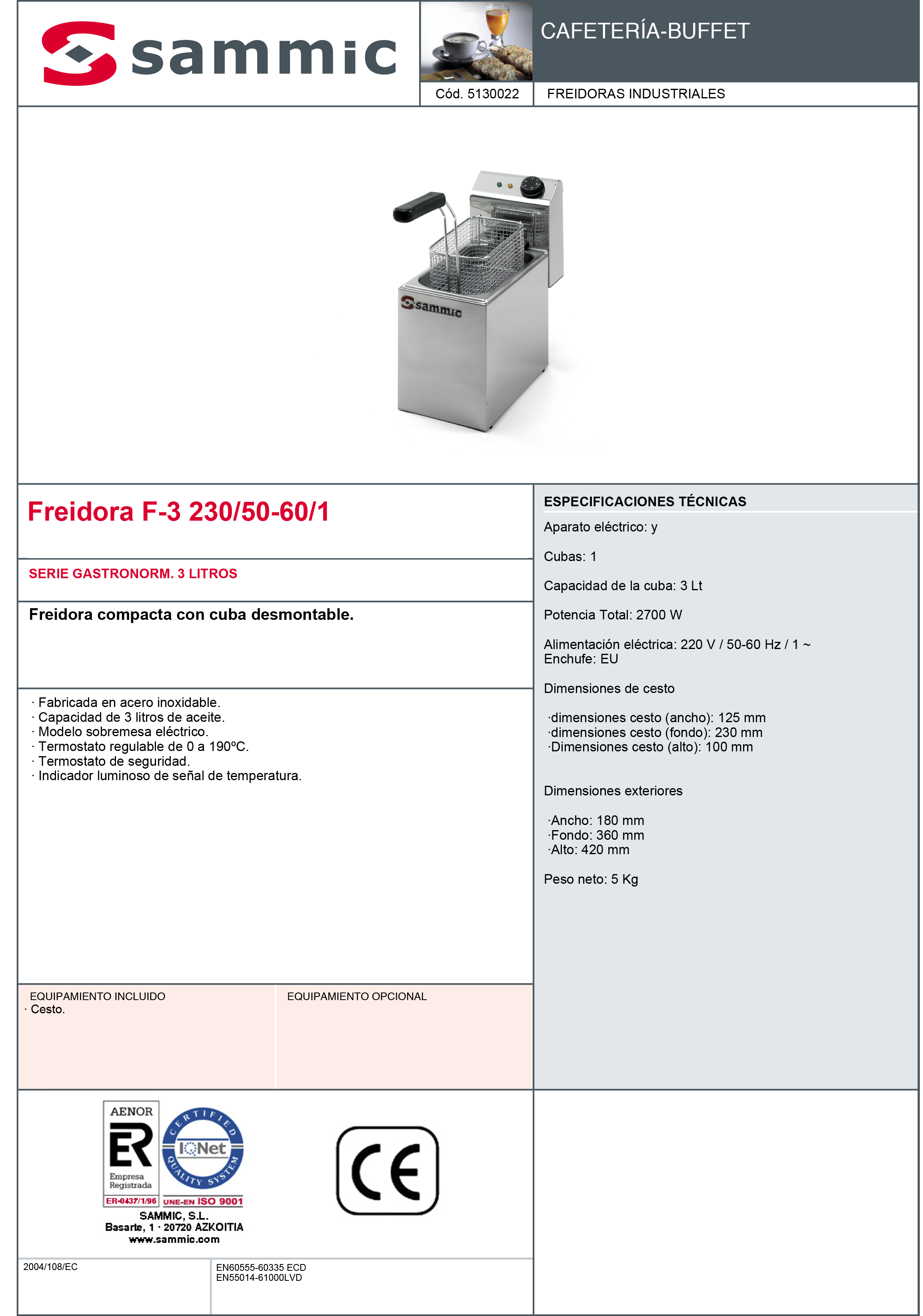 Imagen de Freidora eléctrica Sammic F-3 3 litros