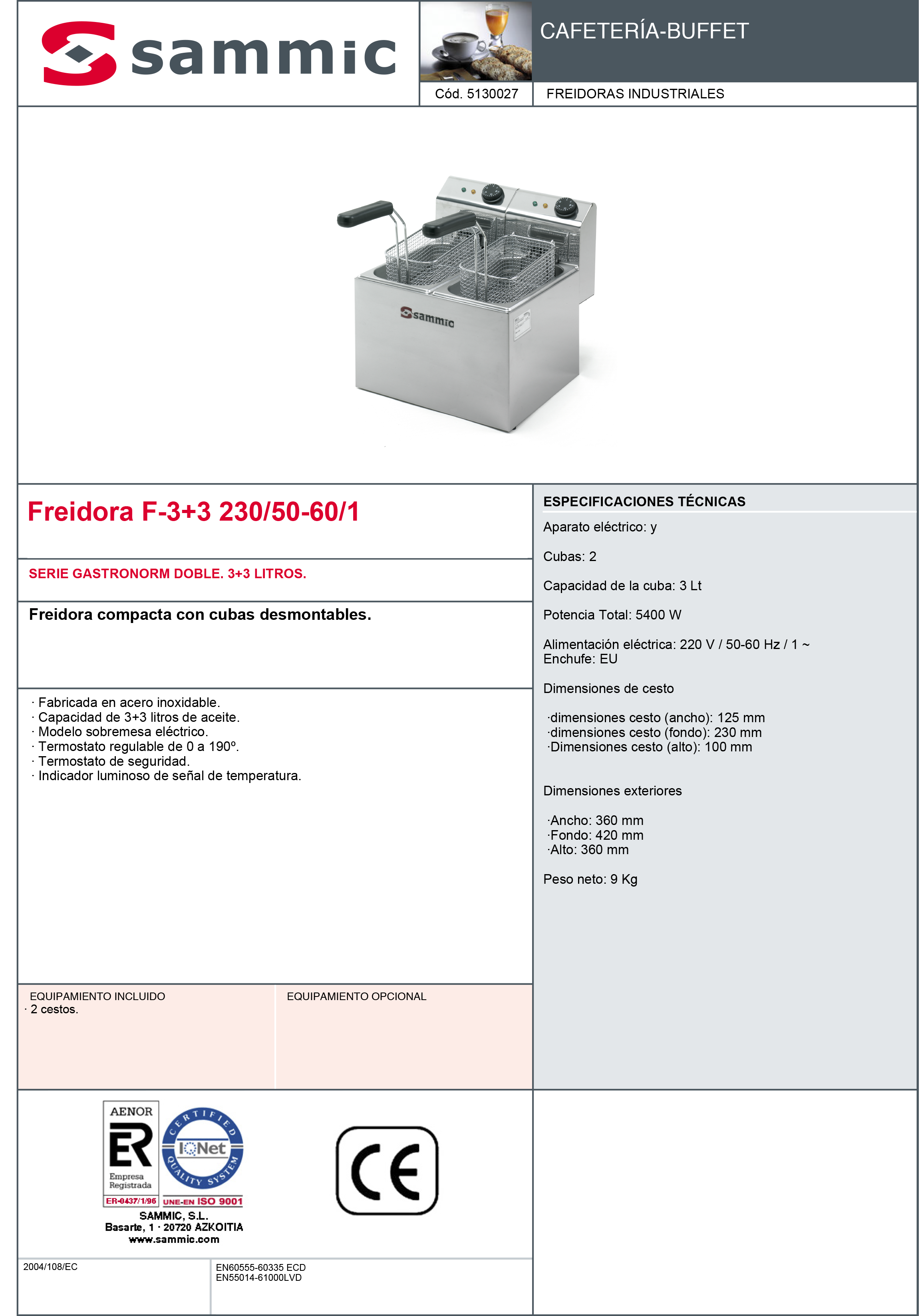 Imagen de Freidora eléctrica Sammic F-3+3 3+3 litros