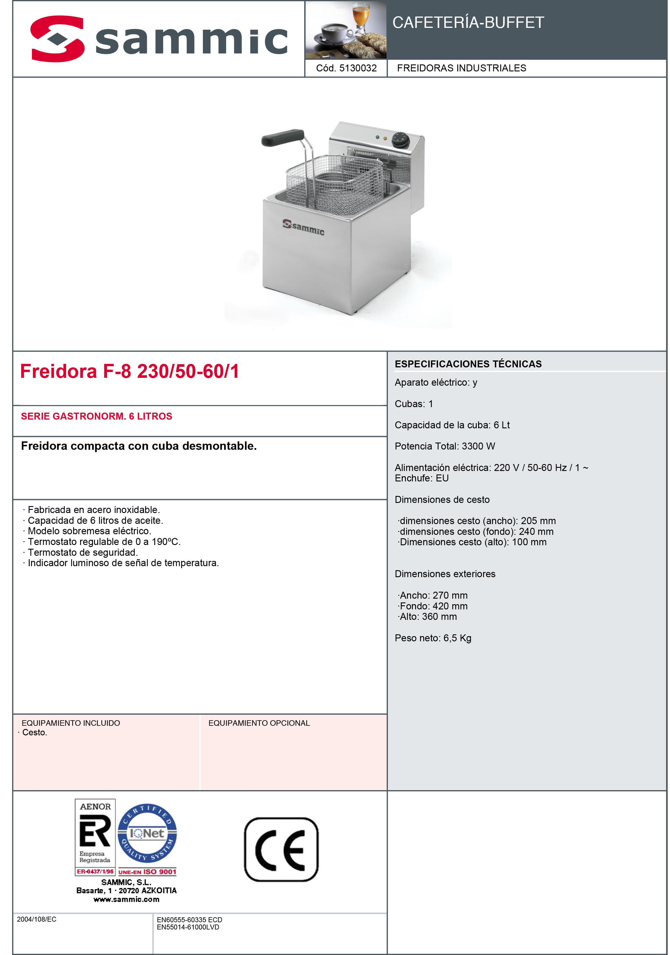 Imagen de Freidora eléctrica Sammic F-8 6 litros