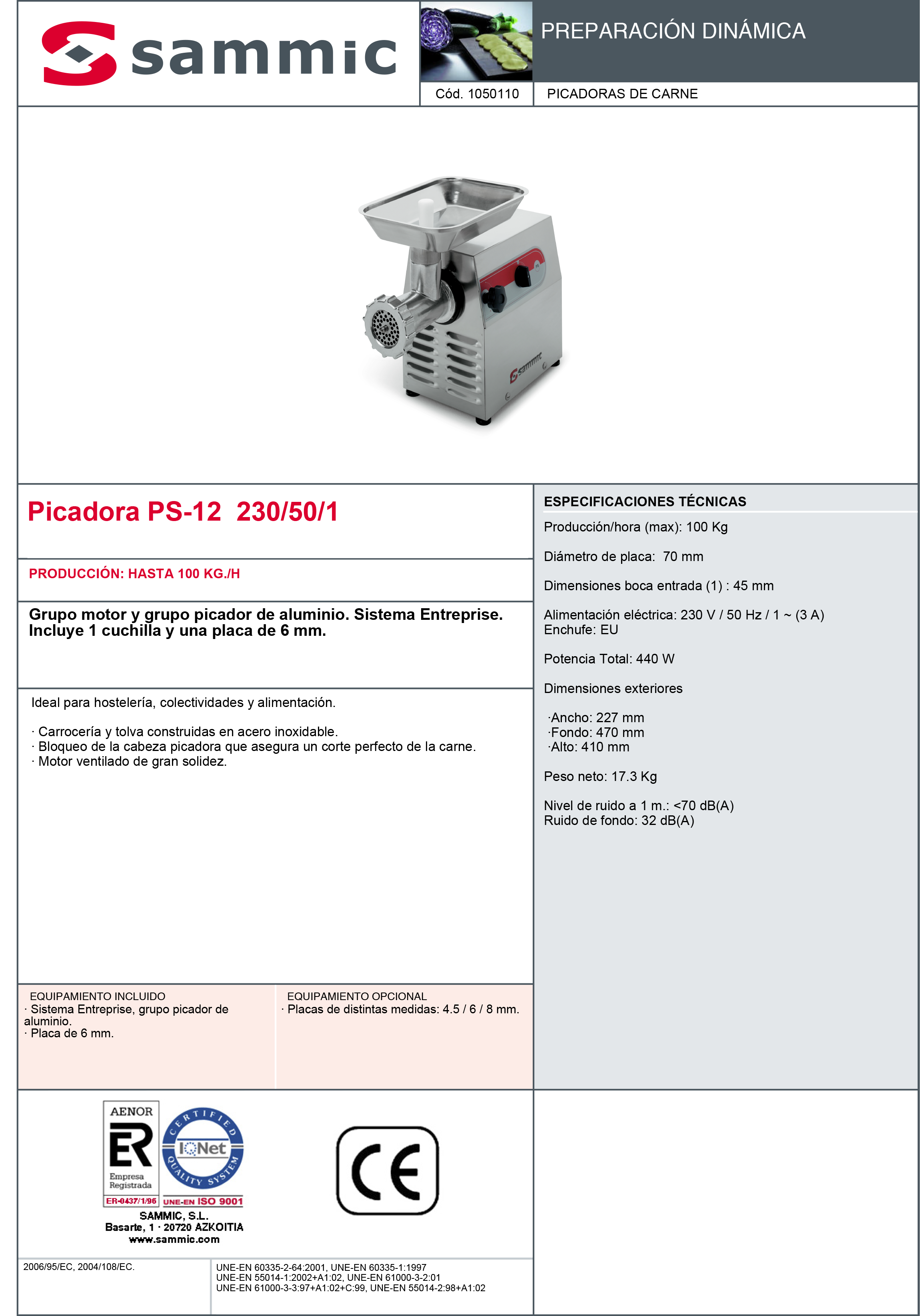 Imagen de Picadora de carne Sammic PS-12