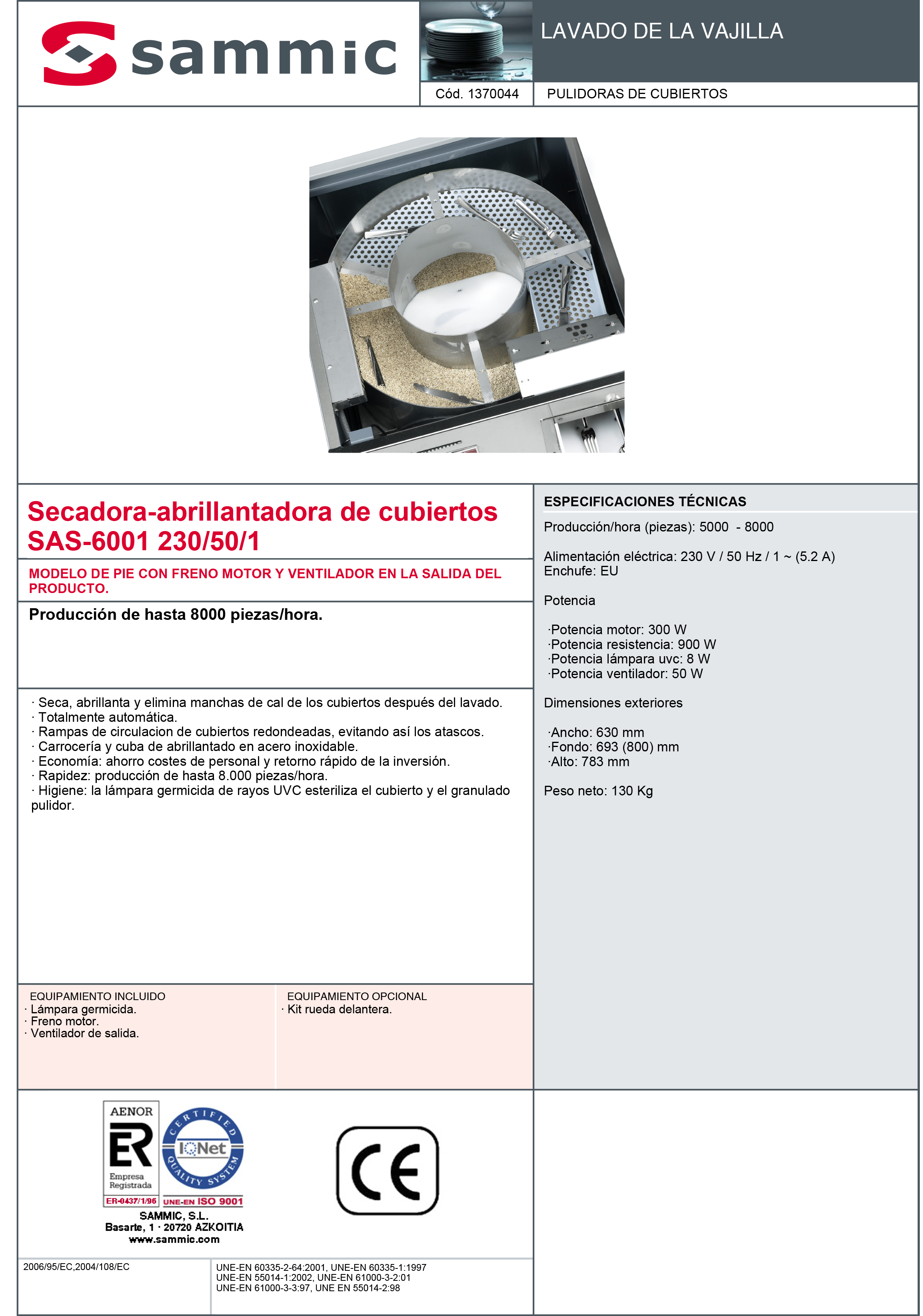 Imagen de Secadora-abrillantadora de cubiertos Sammic SAS-6001